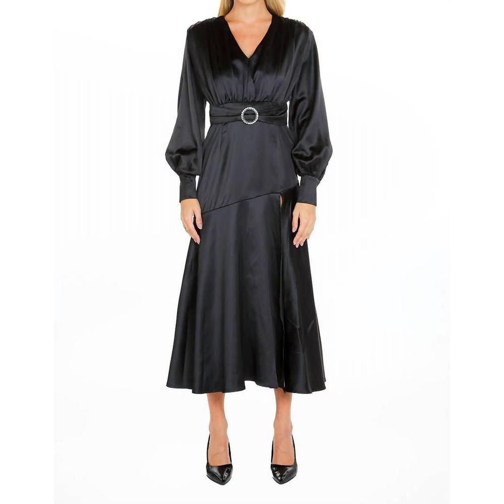 NEW BEULAHSTYLE satin maxi dress with o-ring in black